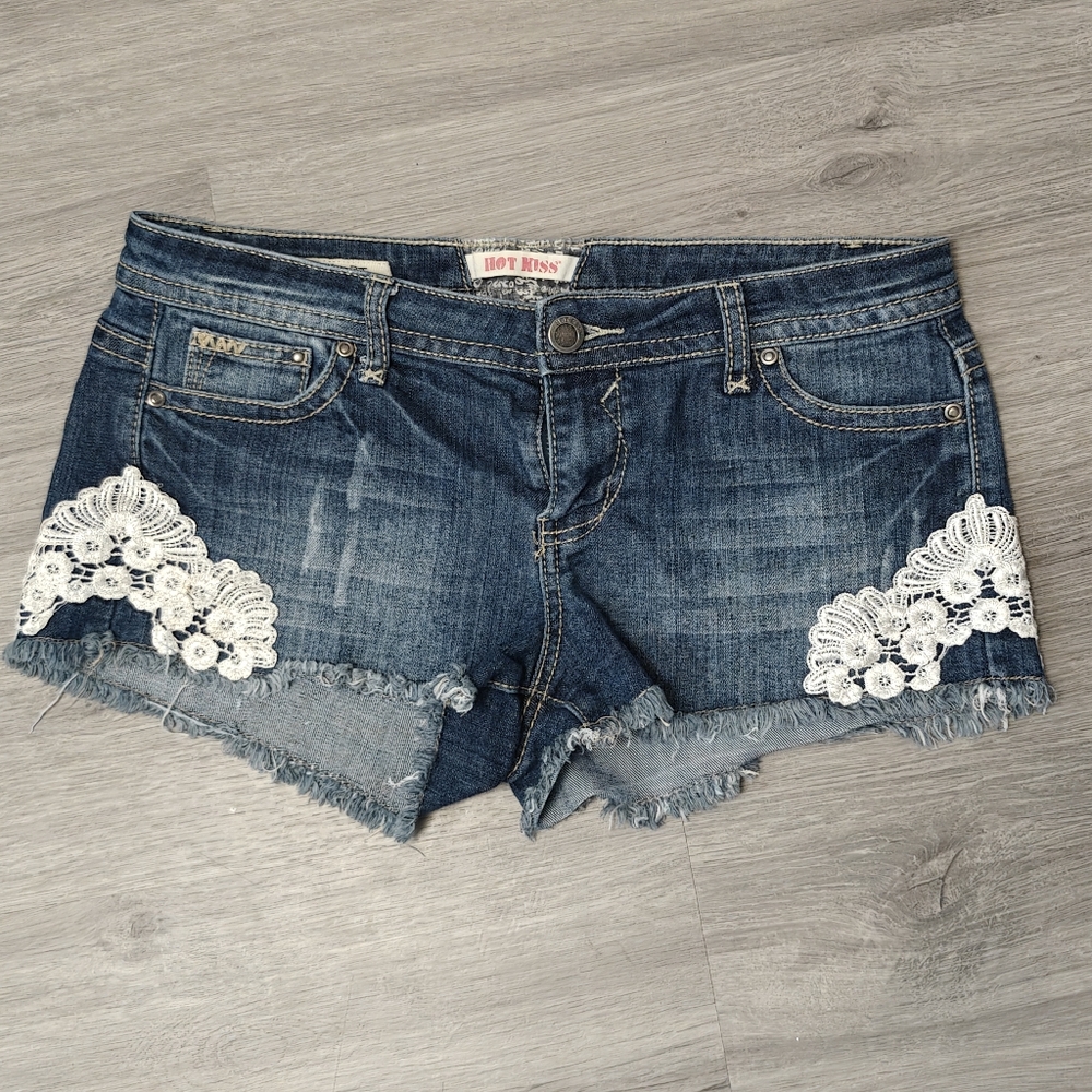 Hot Kiss Blue Jean Shorts with White Lace